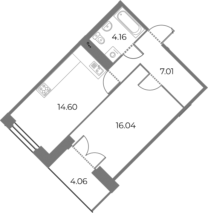 1-комнатная квартира 43.84 м², 8/13 эт., ЖК «Огни Залива»